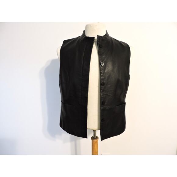 Black Leather Vest Women's Coldwater Creek Biker Goth Size M - Picture 3 of 8